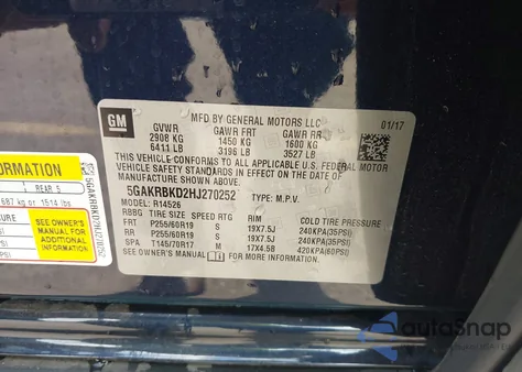 2017 Buick Enclave Leather z USA, uszkodzony, nr VIN 5GAKRBKD2HJ270252